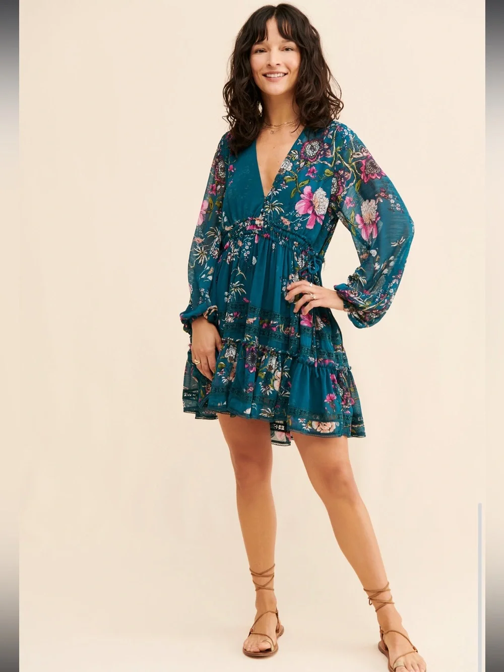 Free People Cherry Blossom Mini Dress in the Emerald Combo